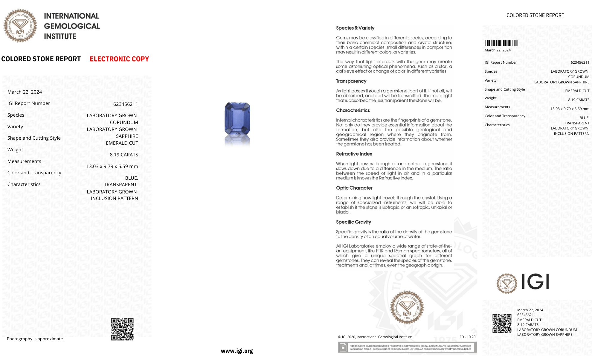 Lab Grown Light blue sapphire Emerald Shape 8.19ct | Exquisite Gemstones - Fiona Diamonds - Fiona Diamonds