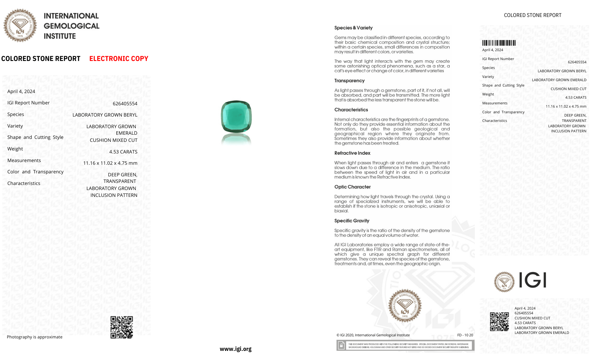 Lab Grown Zambian Emerald Cusion Shape 4.53ct | Exquisite Gemstones - Fiona Diamonds - Fiona Diamonds