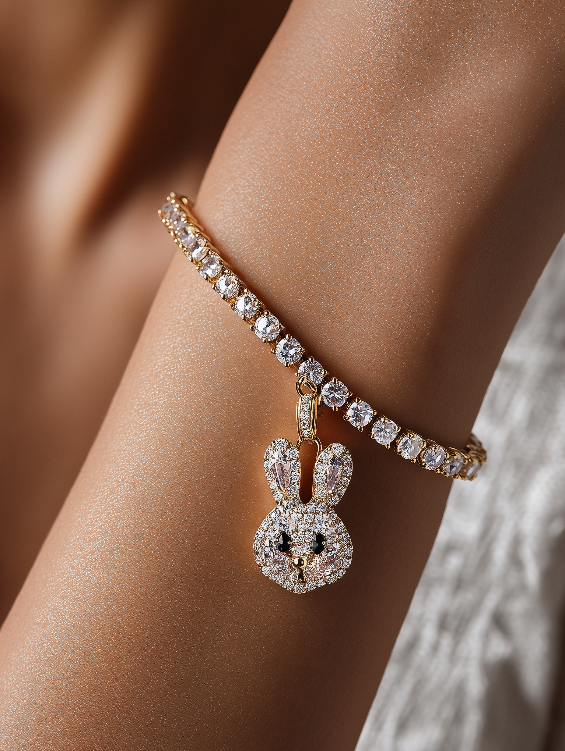 Moon Bunny Lab Diamond Charm Bracelet