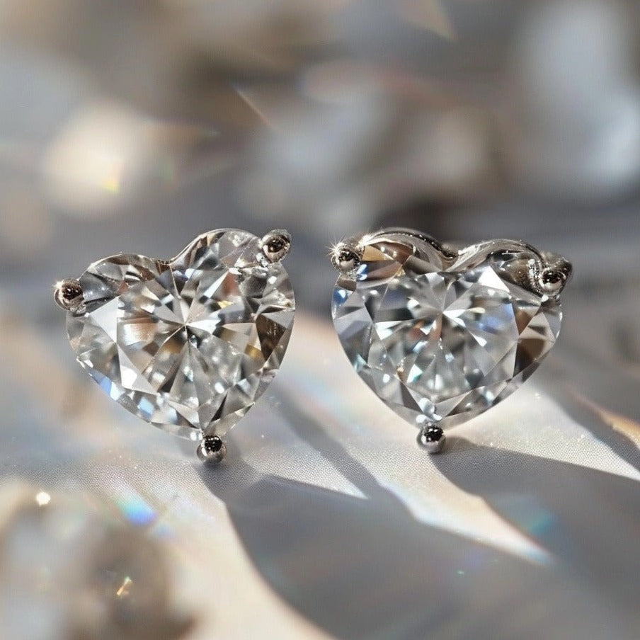 Lumière 1ct Heart Solitaire Lab Diamond Earrings - Fiona Diamonds - Fiona Diamonds