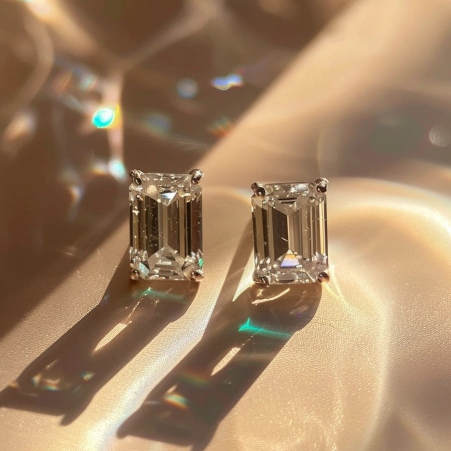 Enigma 1ct Emerald Solitaire Lab Diamond Earrings - Fiona Diamonds - Fiona Diamonds