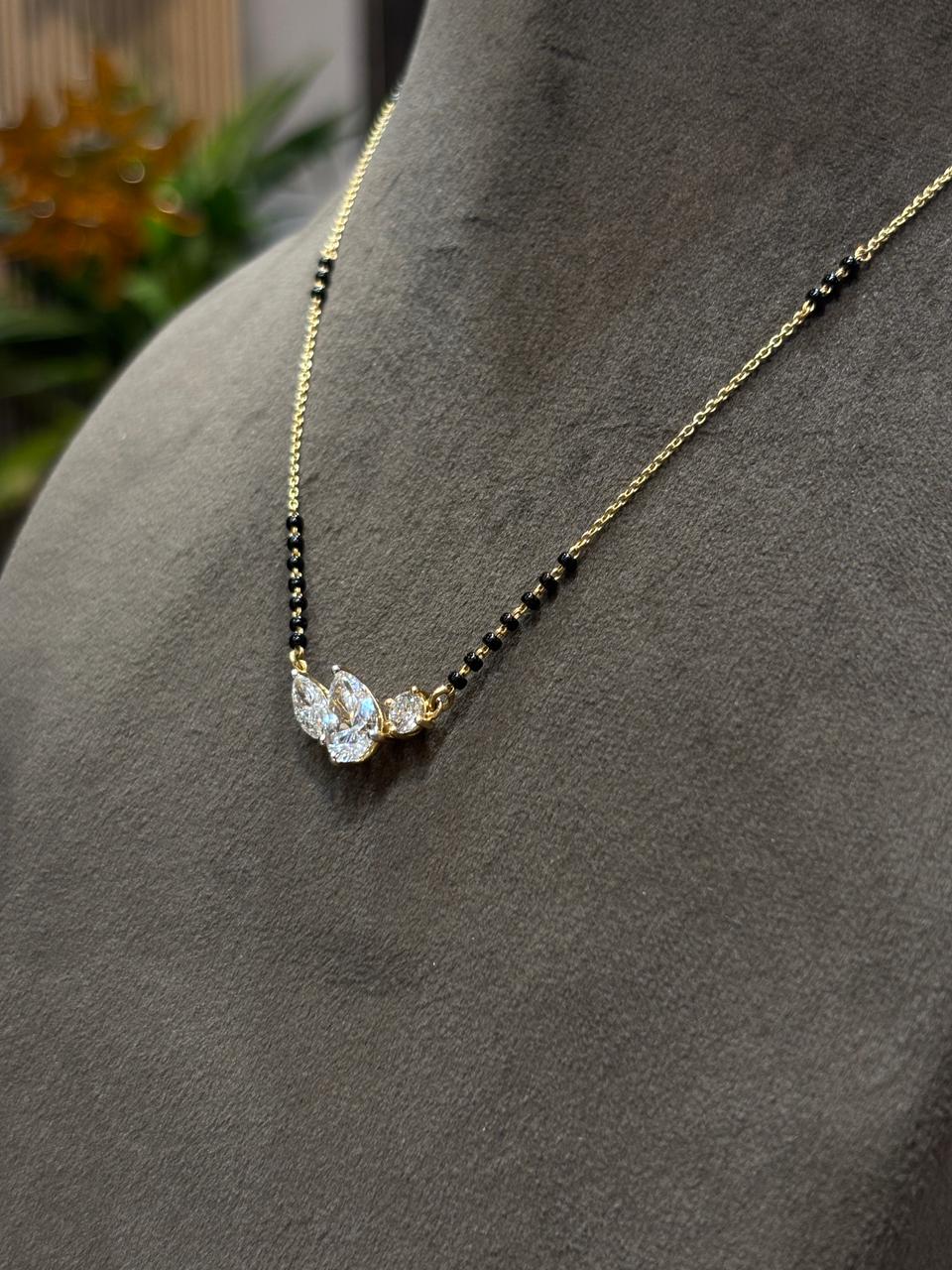 Fiona Diamonds Hollow Trace Pear Lab Diamond Mangalsutra in 18K Yellow Gold - luxury