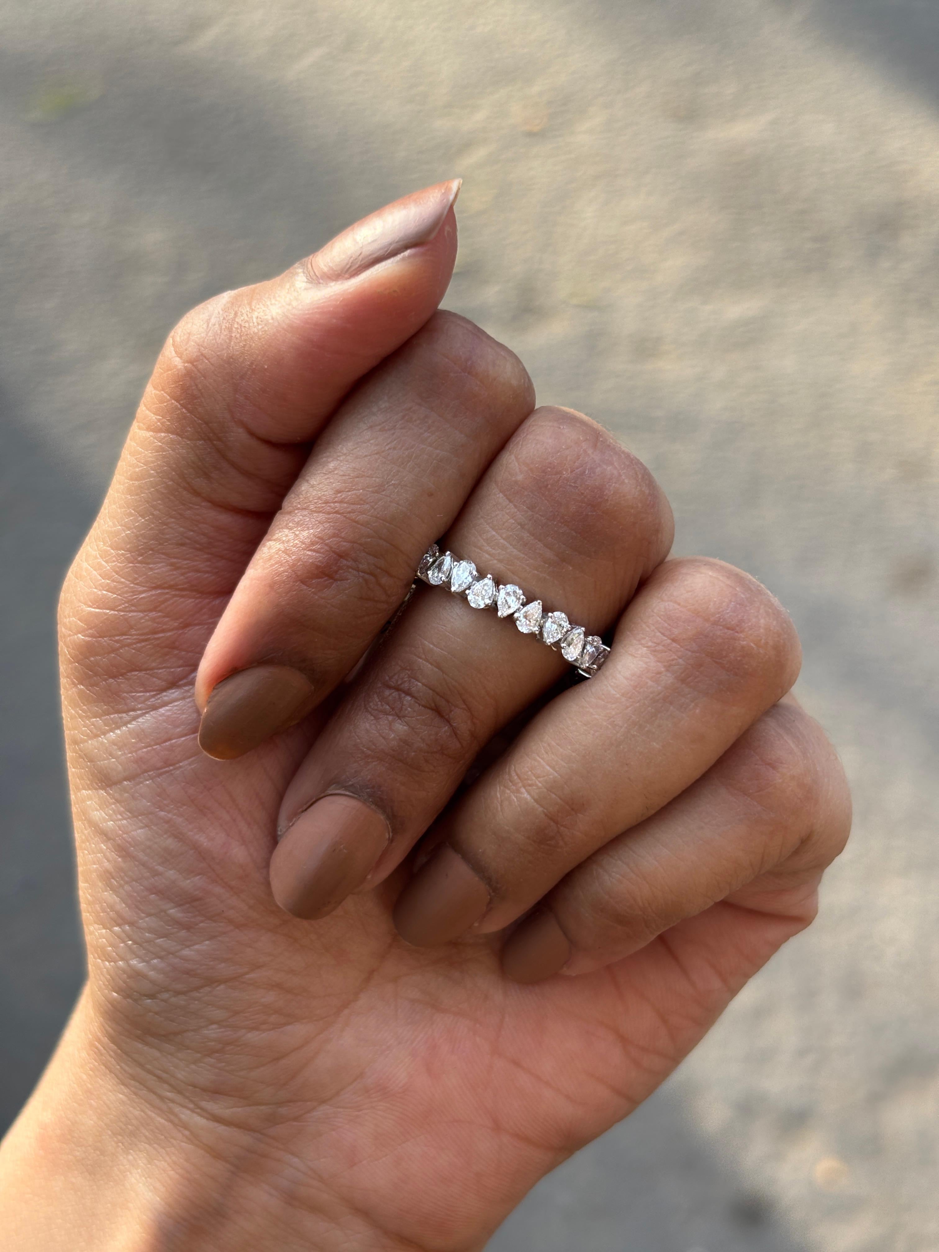 Top view of Ione Pear Lab Diamond Eternity Ring in 14K White Gold - Fiona Diamonds