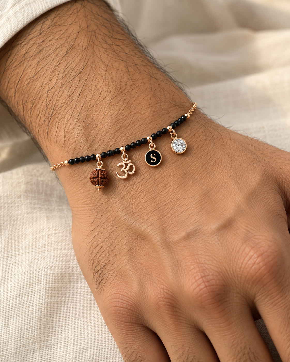 Agni Om Rudraksh Men's Hand Mangalsutra — on-model