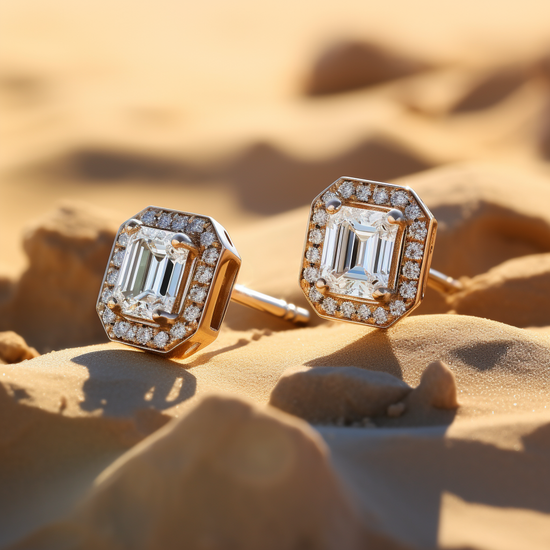 Emerald Halo Lab Diamond Earring - Fiona Diamonds - Fiona Diamonds