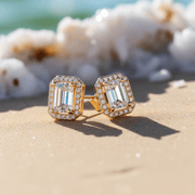 1ct Emerald Halo Lab Diamond Earring - Fiona Diamonds - Fiona Diamonds