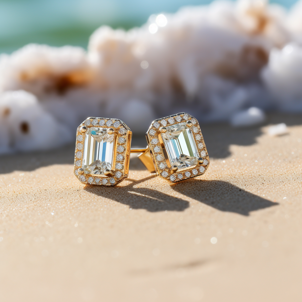 1ct Emerald Halo Lab Diamond Earring - Fiona Diamonds - Fiona Diamonds