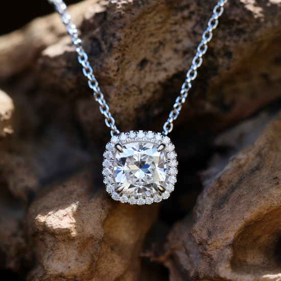 Load image into Gallery viewer, Ross 2.5ct Cushion Halo Lab Diamond Pendant - Fiona Diamonds - Fiona Diamonds
