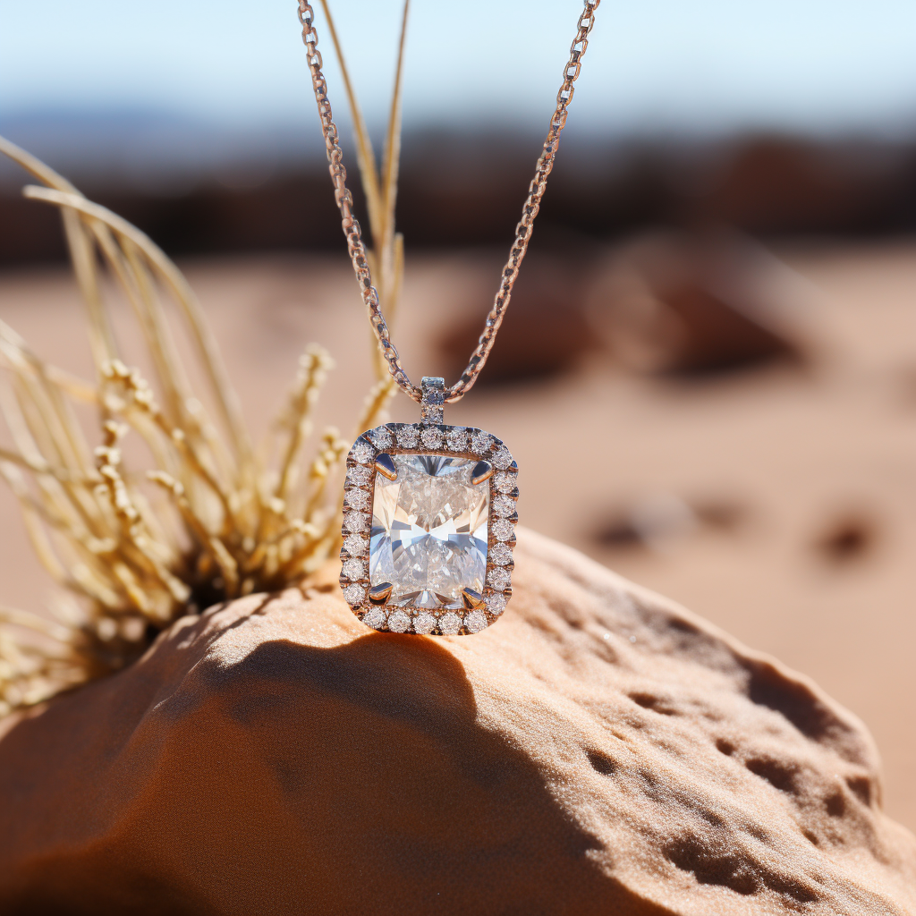 Load image into Gallery viewer, Armis 2.5ct Radiant Halo Lab Diamond Pendant - Fiona Diamonds - Fiona Diamonds
