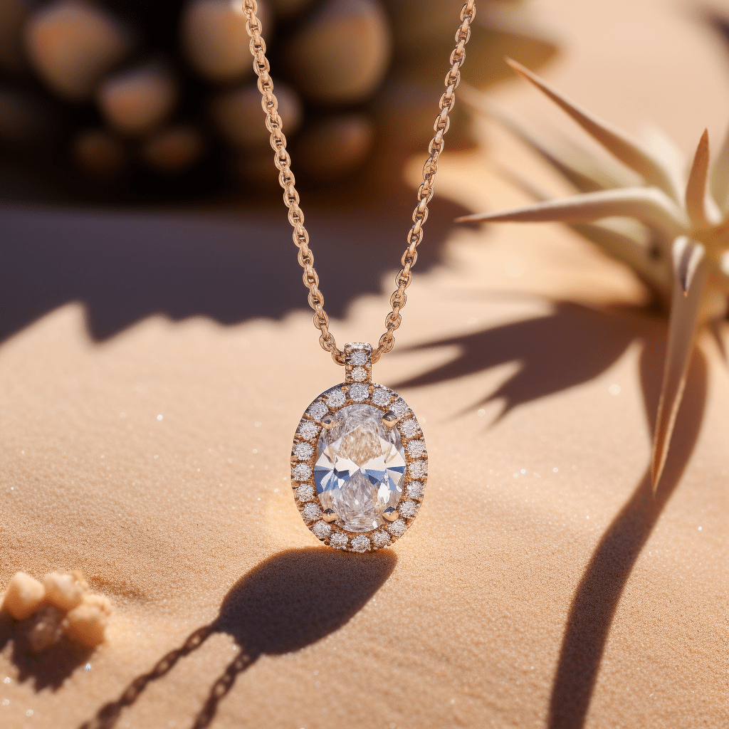 Raw 0.50 Pointer Oval Halo Lab Diamond Pendant - Fiona Diamonds - Fiona Diamonds