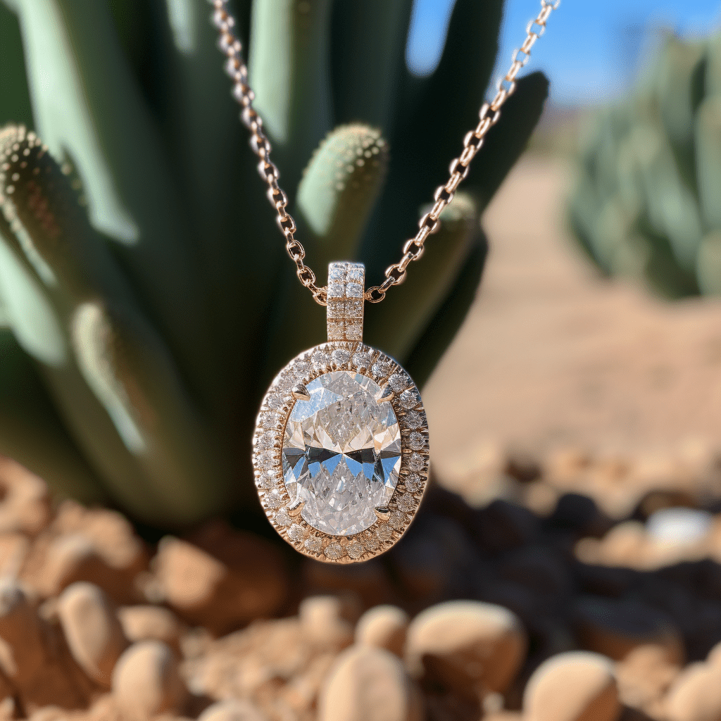 Queue 3ct Oval Halo Lab Diamond Pendant - Fiona Diamonds - Fiona Diamonds