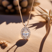 Raw 1ct Oval Halo Lab Diamond Pendant - Fiona Diamonds - Fiona Diamonds