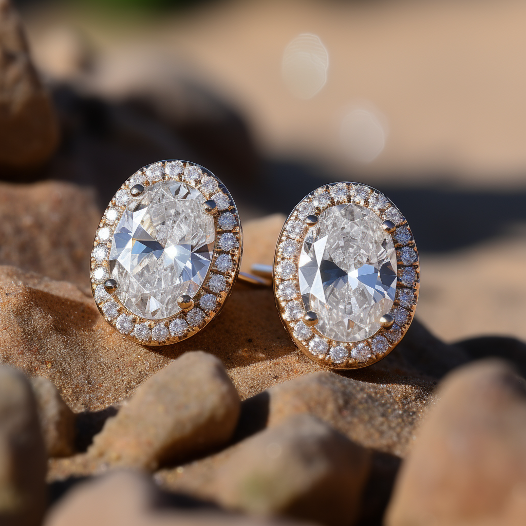 14kt Real White Gold Oval-Cut Halo Diamond Wedding Stud Earrings – Archariel