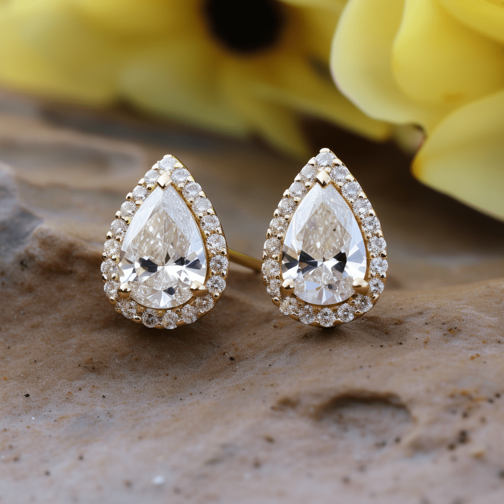 0.50 Pointer Pear Halo Lab Diamond Earring - Fiona Diamonds - Fiona Diamonds
