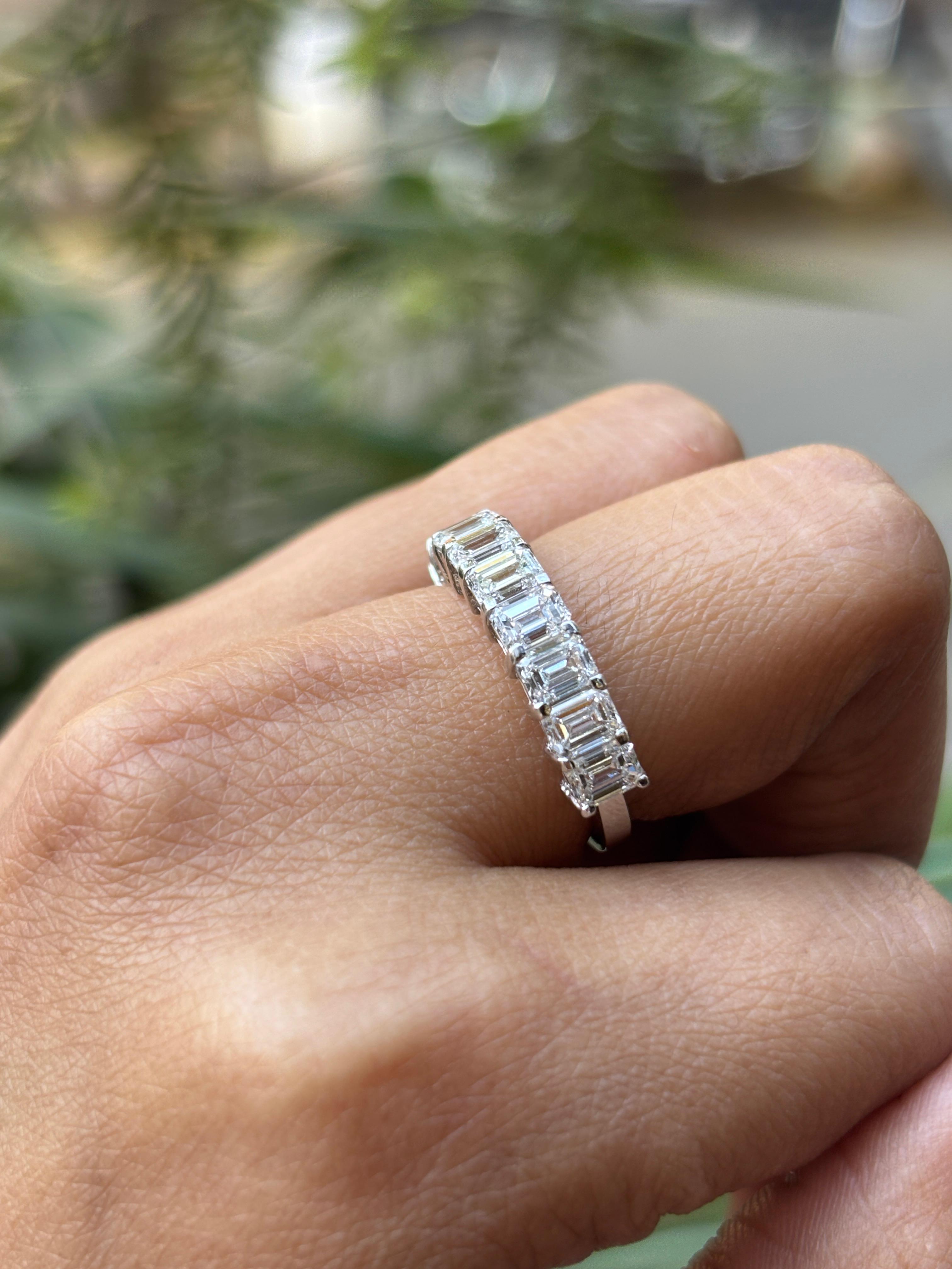 Fiona Diamonds Ulivra Emerald Lab Diamond Eternity Ring in 18K White Gold on hand
