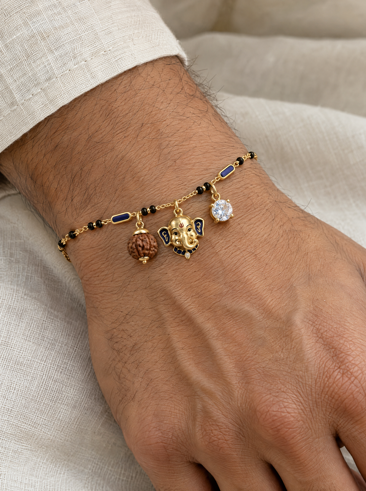 Ekdant Ganesha Rudraksh Men's Hand Mangalsutra — on-model