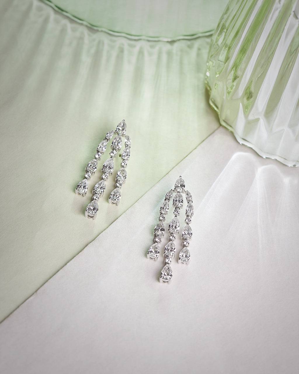 Pear Lab Diamond Dangler Earring - Una in 18K White Gold by Fiona Diamonds