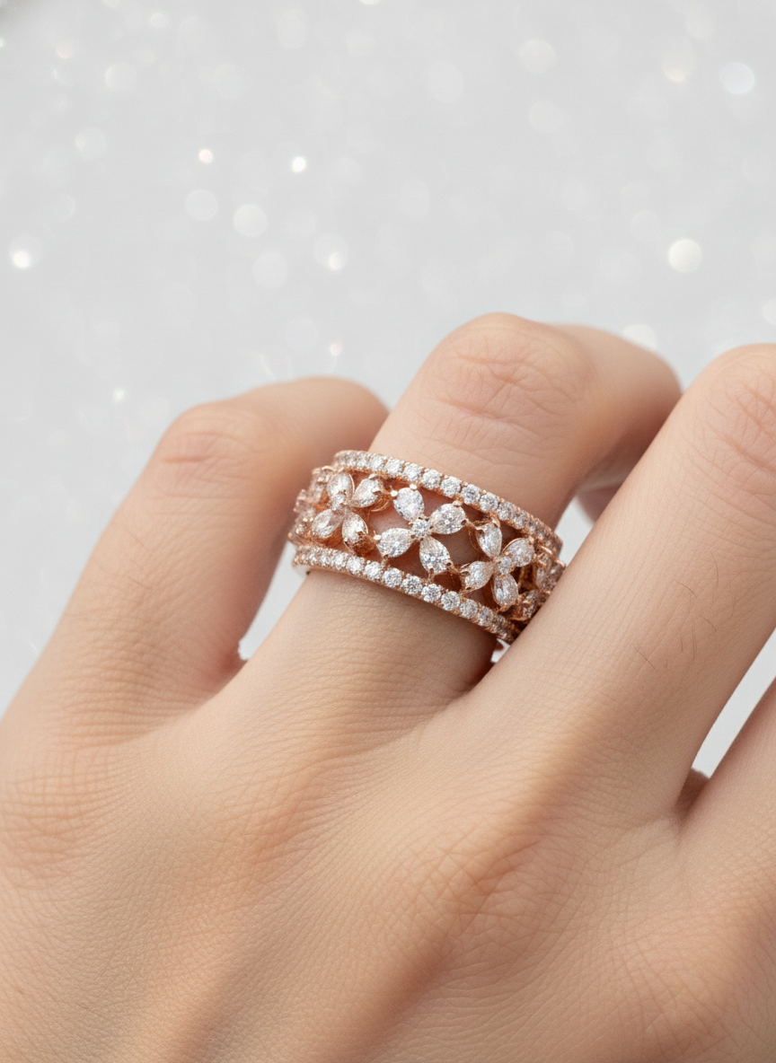 Side view of Estimada Pear Lab Diamond Designer Ring in 14K Rose Gold - Fiona Diamonds