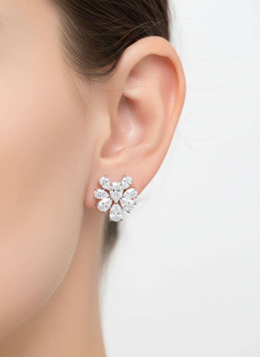 Close-up of Wynlissara Oval Lab Diamond Earrings in 14K White Gold by Fiona Diamonds