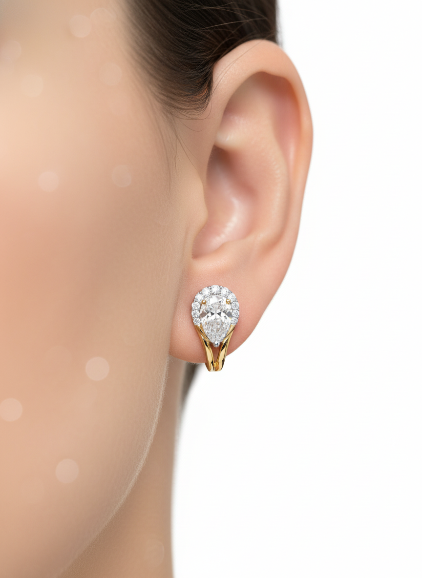 Side view of 1.10 Carat Pear Pear Lab Diamond Earrings in 18K Yellow Gold - Fiona Diamonds