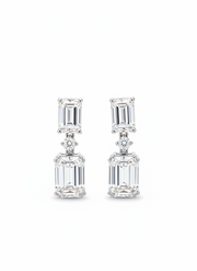 Miguel Emerald Lab Diamond Drop Earrings in 14K White Gold by Fiona Diamonds