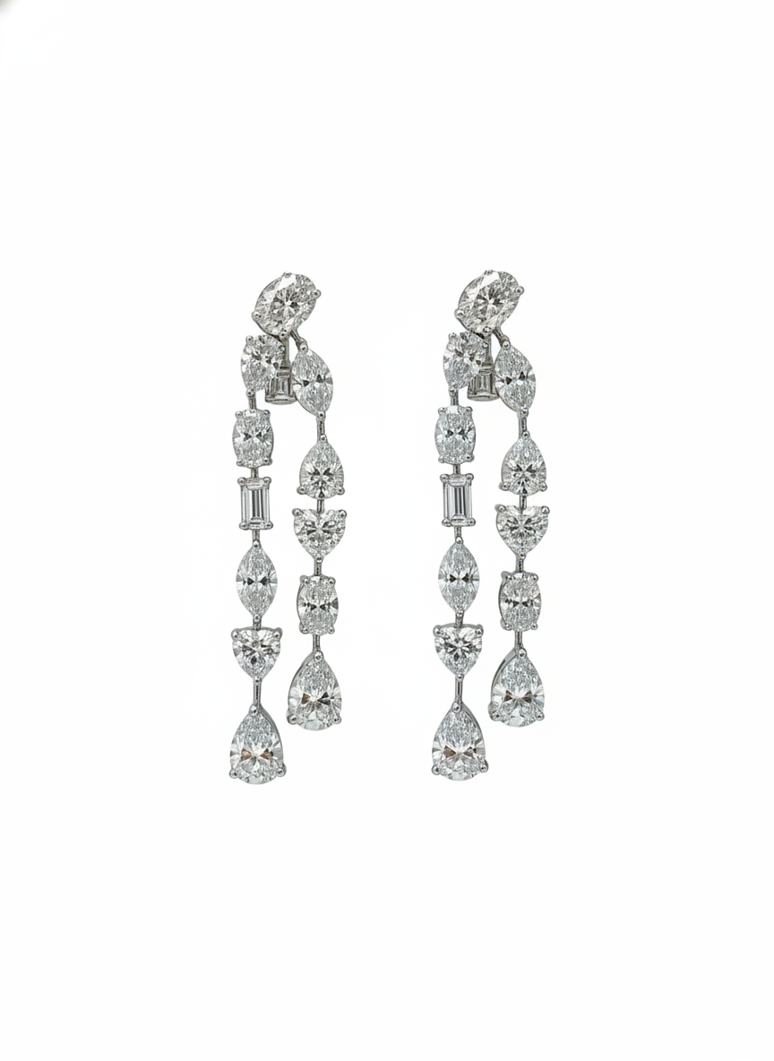 Youlan Pear Lab Diamond Dangler Earrings in 14K White Gold by Fiona Diamonds