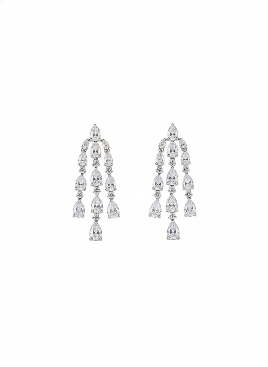 Una Pear Lab Diamond Dangler Earrings in 18K White Gold by Fiona Diamonds