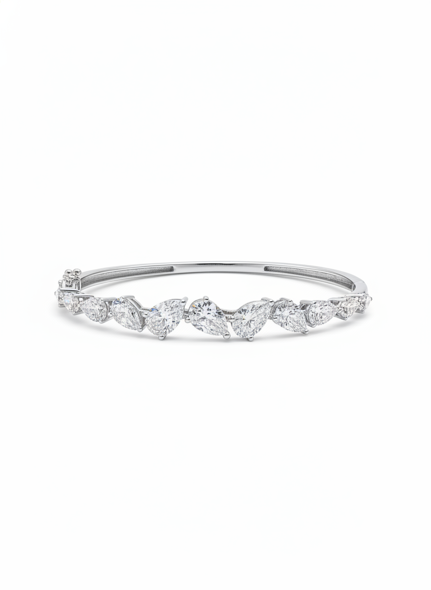 Elara Bangle Lab Diamond Bracelet in 18K White Gold by Fiona Diamonds