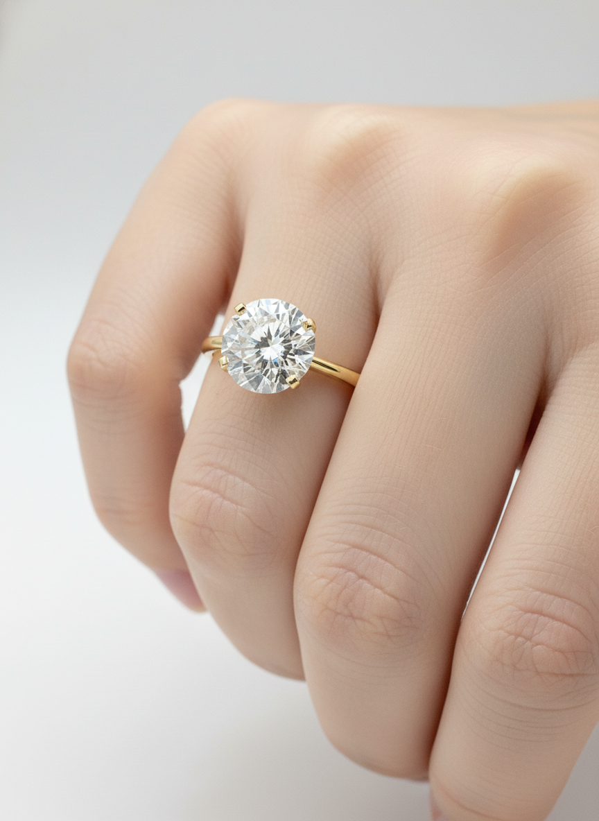 Side profile of Veil Eternity Round Lab Diamond Classic Solitaire Ring in 18K Yellow Gold Fiona Diamonds