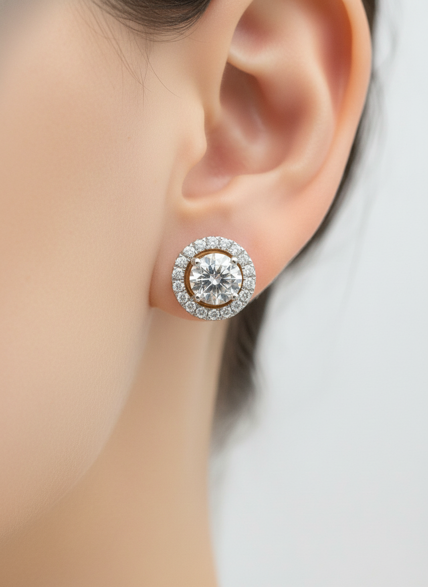 Side view of Tide Cluster Round Lab Diamond Cluster Earrings in 18K Rose Gold - Fiona Diamonds