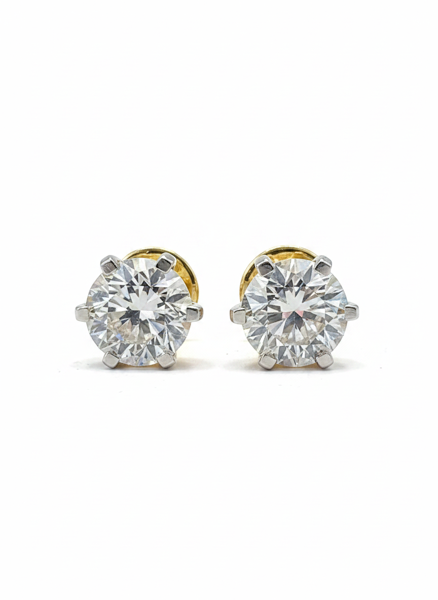 Nimbus Stud Round Lab Diamond Classic Solitaire Stud Earrings in 18K Yellow Gold by Fiona Diamonds