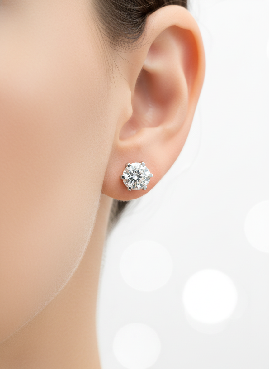 Side view of Nimbus Stud Round Lab Diamond Stud Earrings in 18K Yellow Gold - Fiona Diamonds