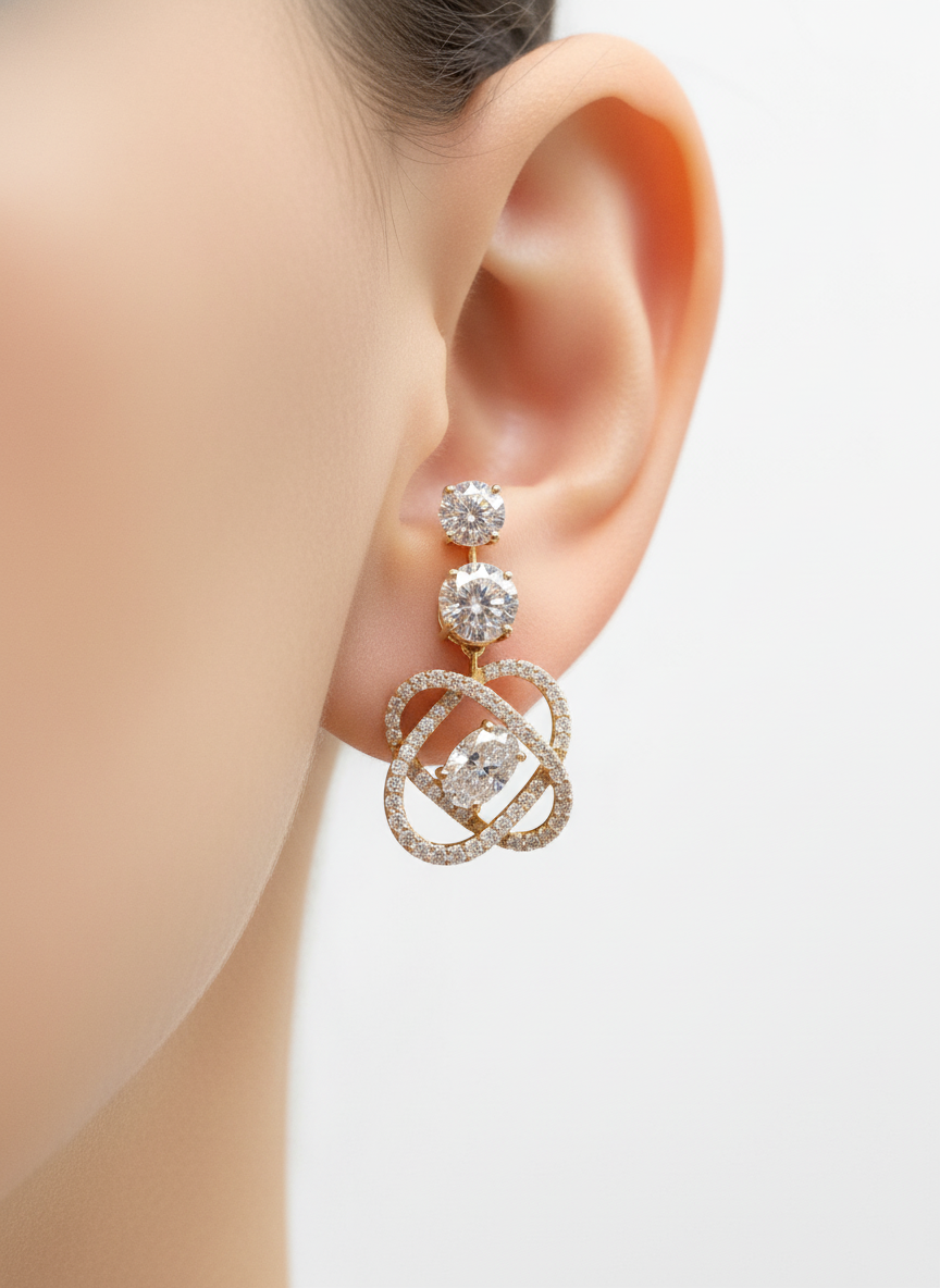 Side view of Nimbus Loop Round Lab Diamond Drop Earrings in 9K Yellow Gold - Fiona Diamonds