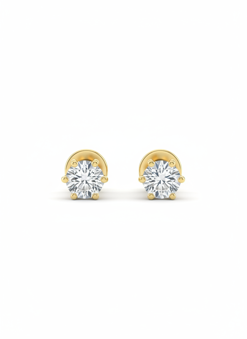 Soleil Swing Round Lab Diamond Classic Solitaire Stud Earrings in 18K Yellow Gold by Fiona Diamonds