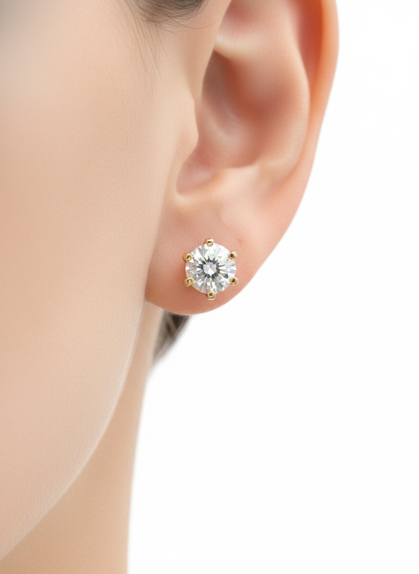 Side view of Soleil Swing Round Lab Diamond Stud Earrings in 18K Yellow Gold - Fiona Diamonds