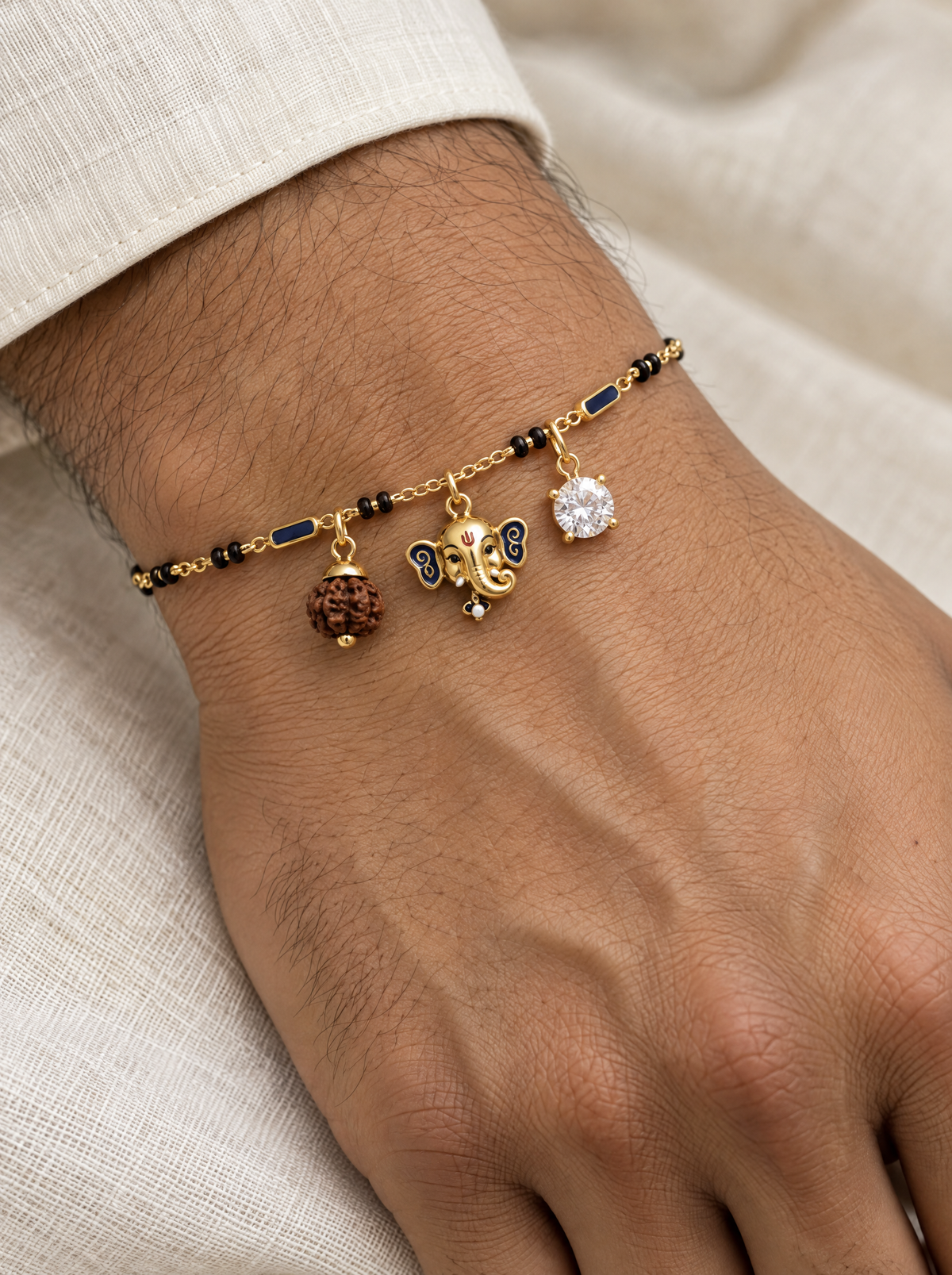 Mangalmurti Ganesha Rudraksh Men's Hand Mangalsutra — on-model