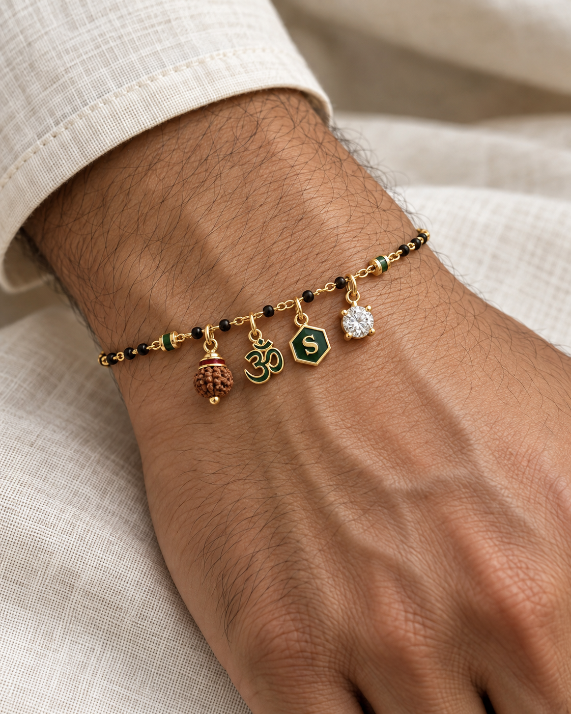 Navarambh Om Rudraksh Men's Hand Mangalsutra — on-model