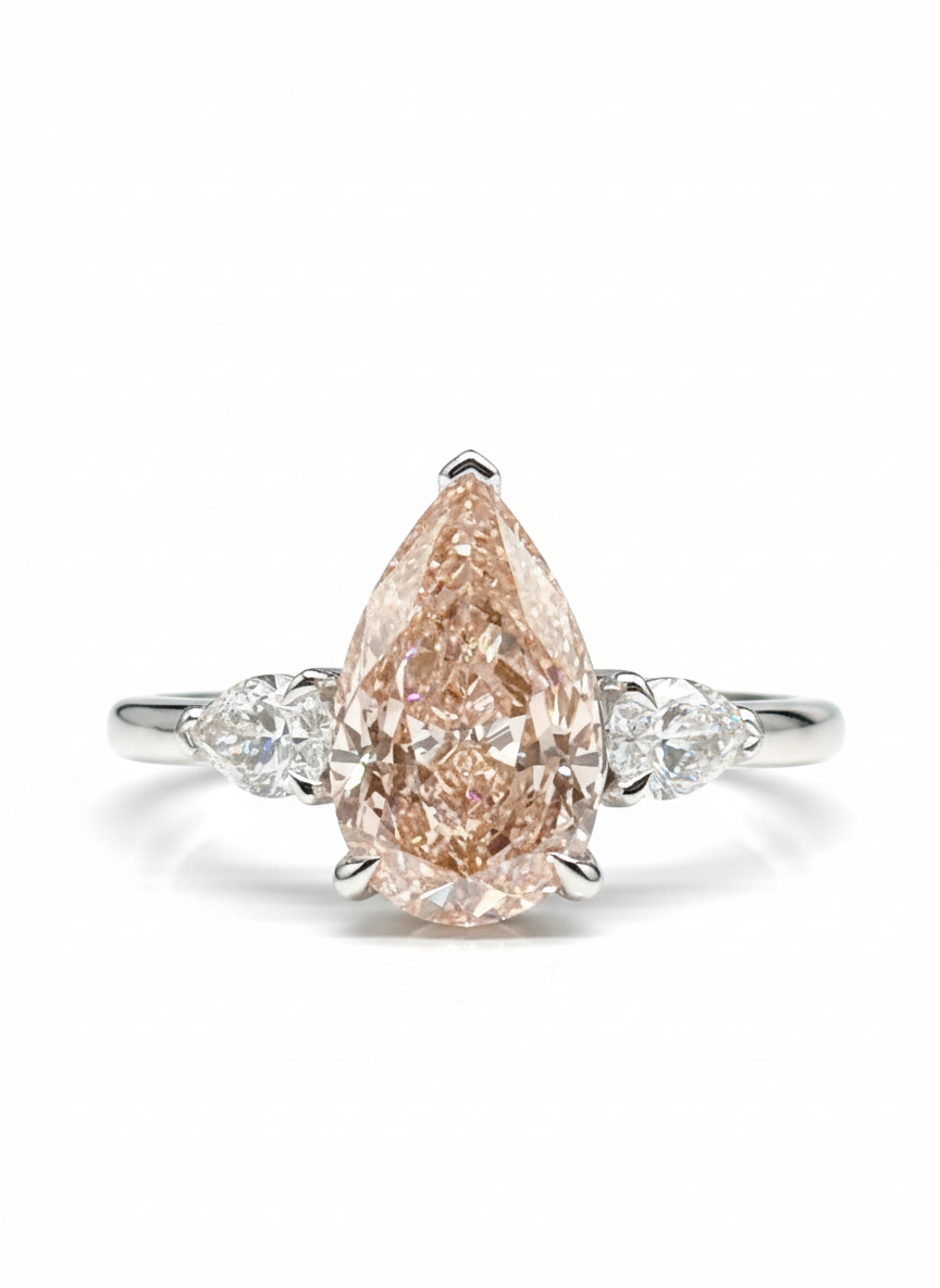 Side view of Majesty 2.5ct Pear Lab Diamond Three Stone Ring in 14K White Gold - Fiona Diamonds
