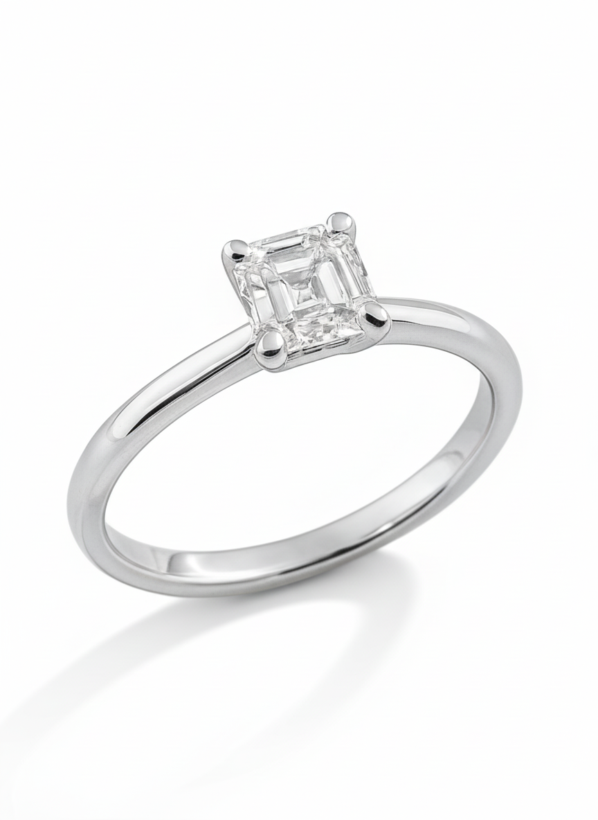 Nobleza 70 Pointer Asscher Lab Diamond Classic Solitaire Ring in 18K White Gold by Fiona Diamonds