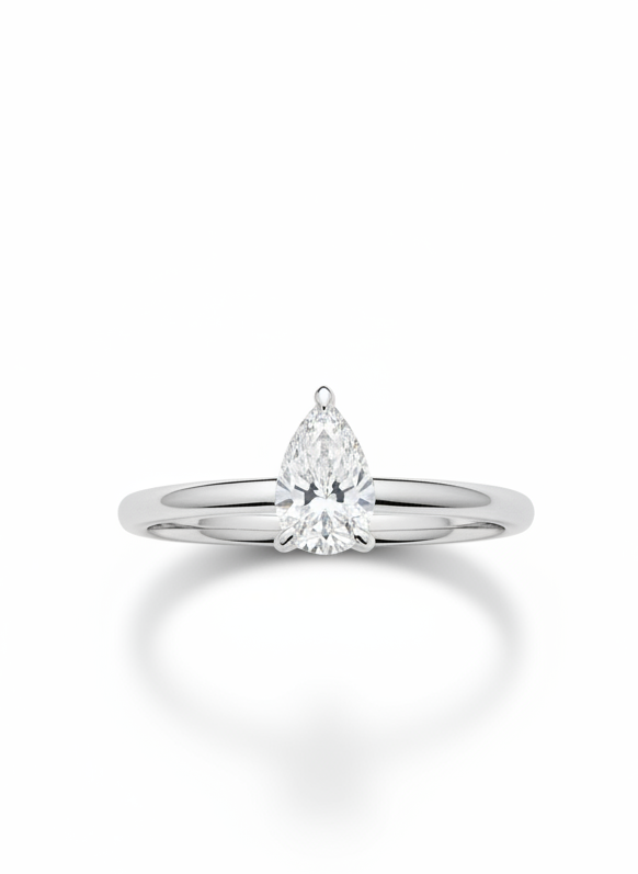 Azurelle 51 Pointer Pear Lab Diamond Classic Solitaire Ring in 14K White Gold by Fiona Diamonds