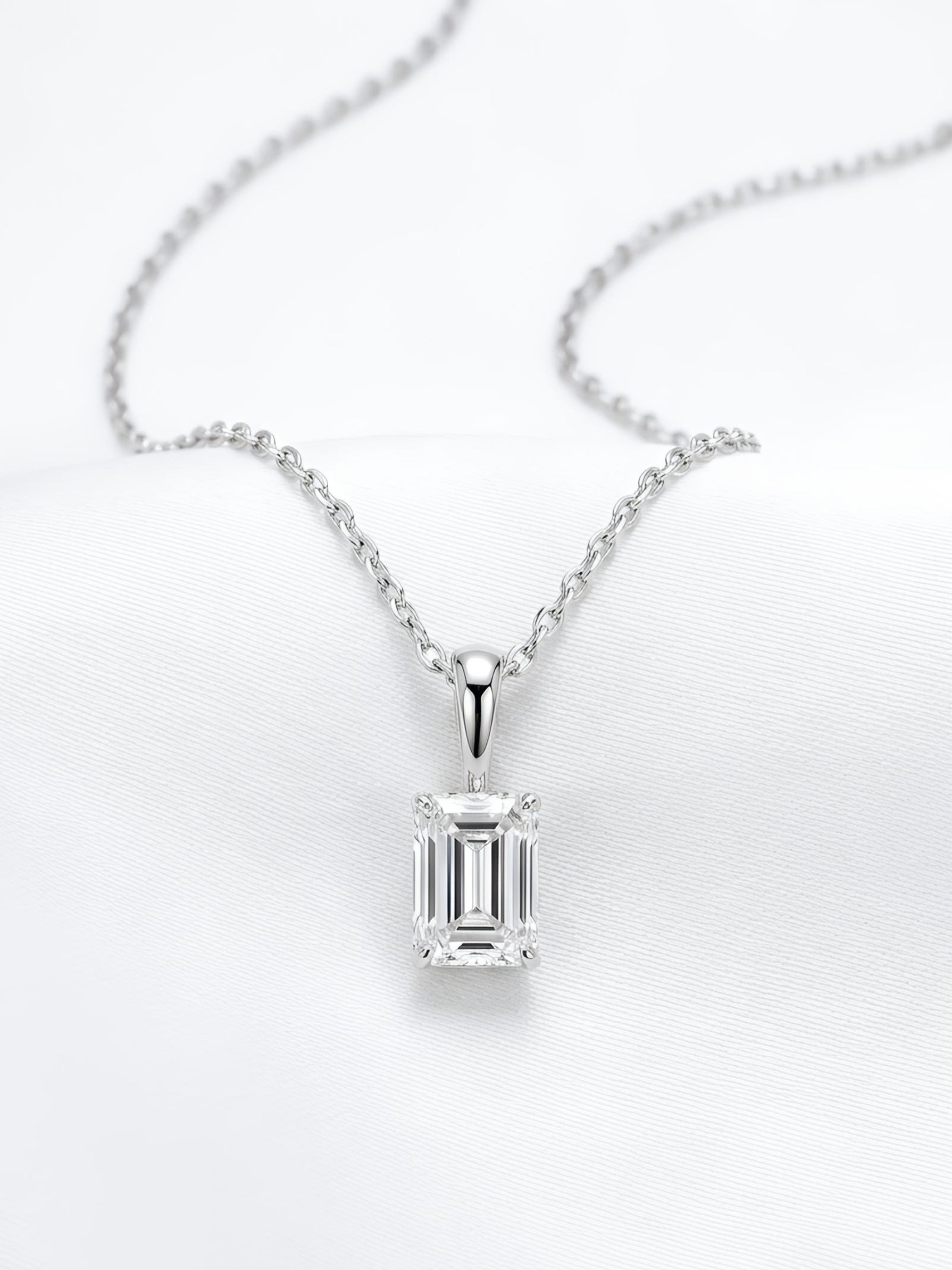 Fable Lore Emerald Lab Diamond Solitaire Pendant in 9K White Gold by Fiona Diamonds