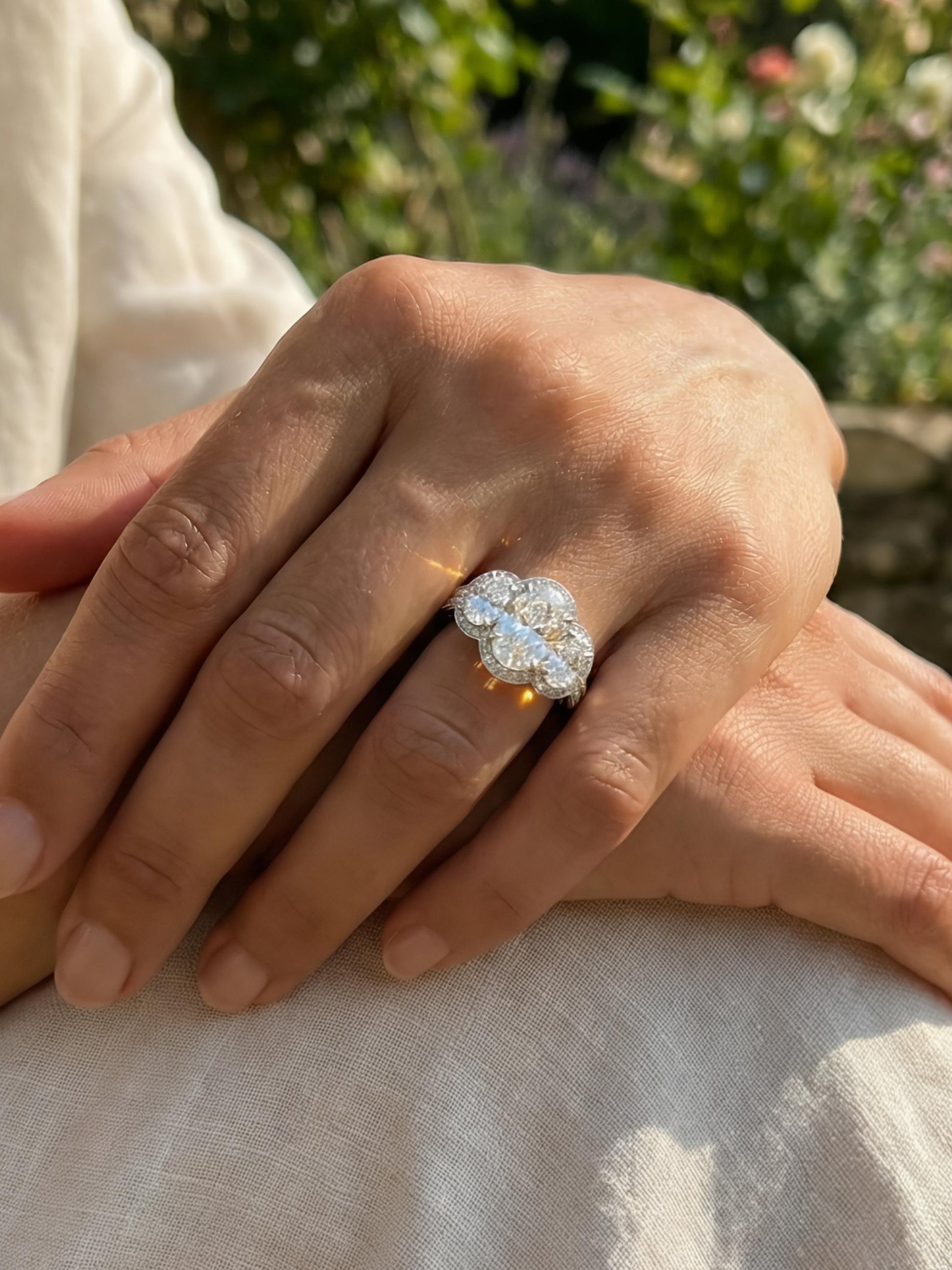 Oval Lab Diamond Three Stone Ring in 14K White Gold - Kalliope by Fiona Diamonds
