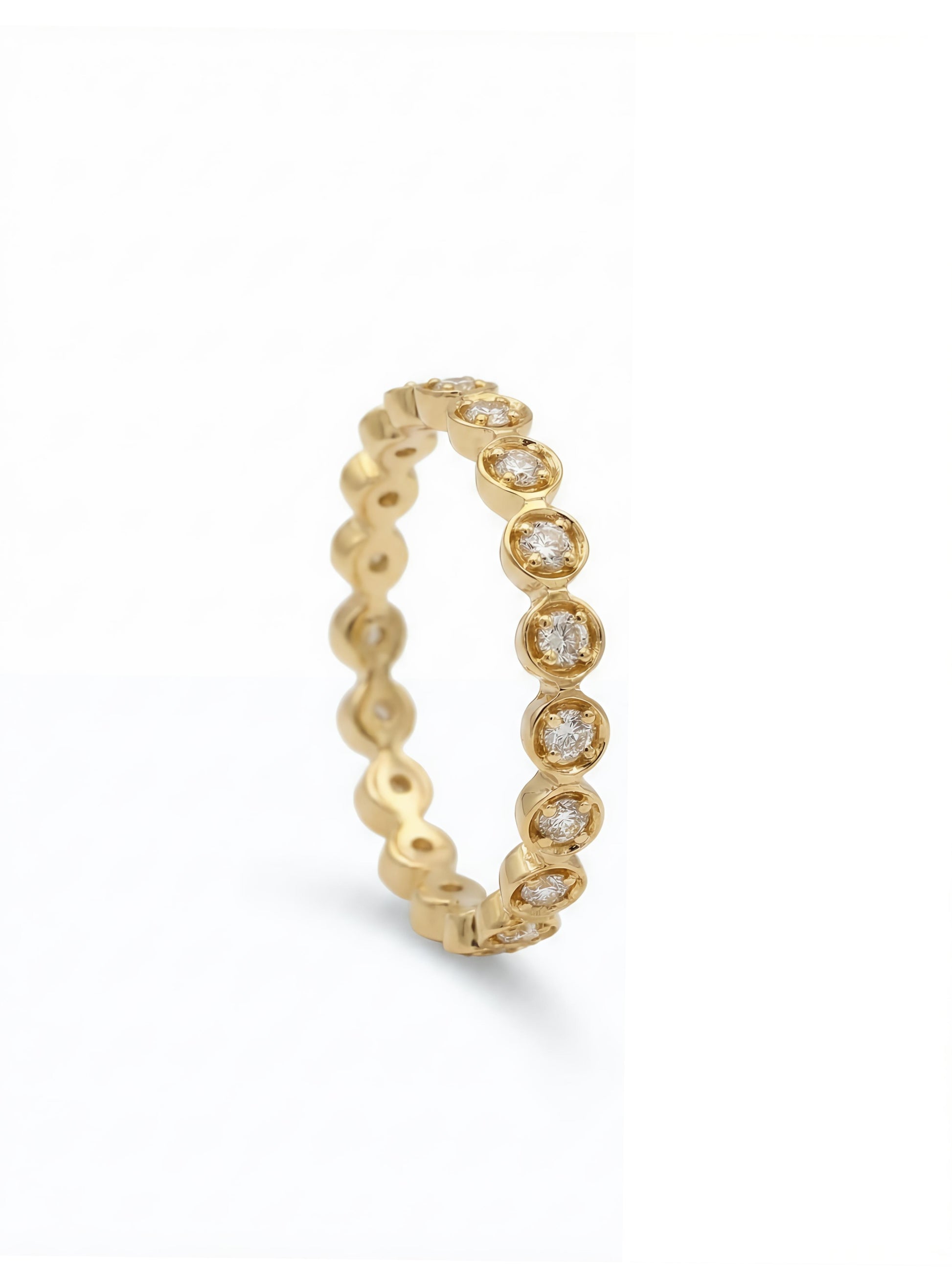 Side view of Wanyi Round Lab Diamond Eternity Ring in 18K Yellow Gold - Fiona Diamonds