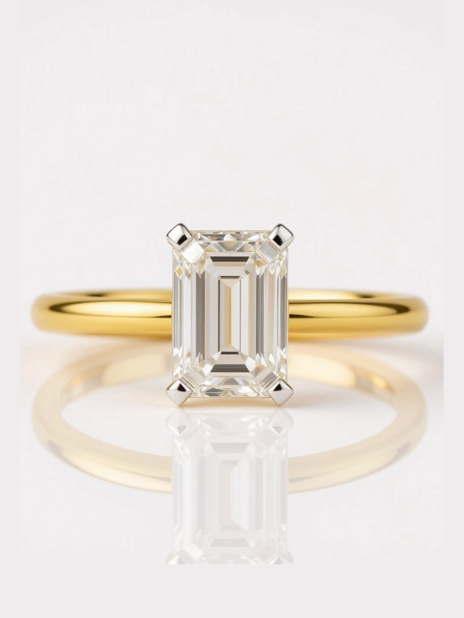 Mingxia 1ct Emerald Lab Diamond Classic Solitaire Ring in 14K Yellow Gold by Fiona Diamonds