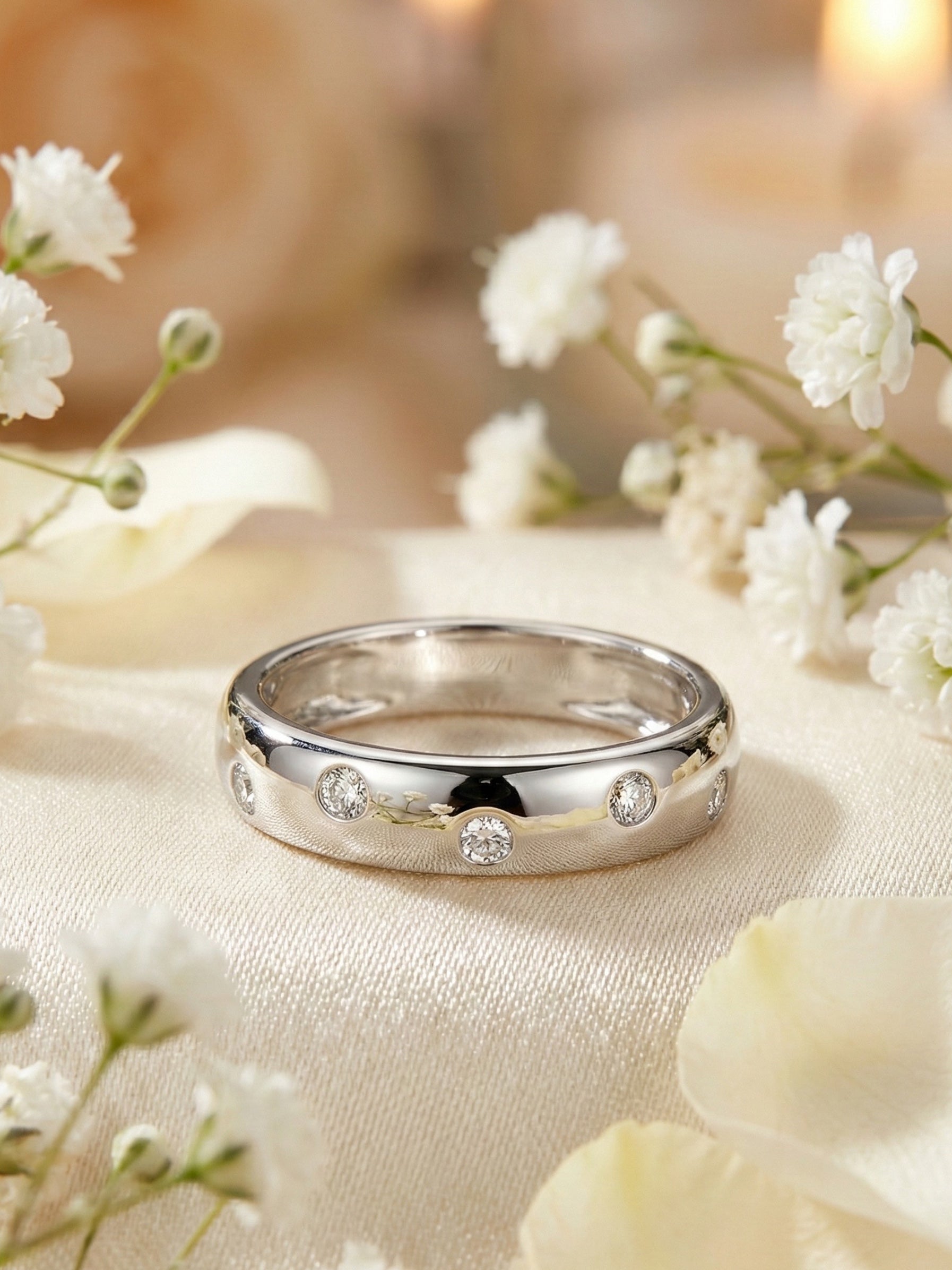 Side view of Renee Lab Diamond Band in 18K White Gold - Fiona Diamonds
