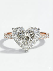 Elandra 5ct Heart Lab Diamond Side Stone Solitaire Ring in 18K Rose Gold by Fiona Diamonds