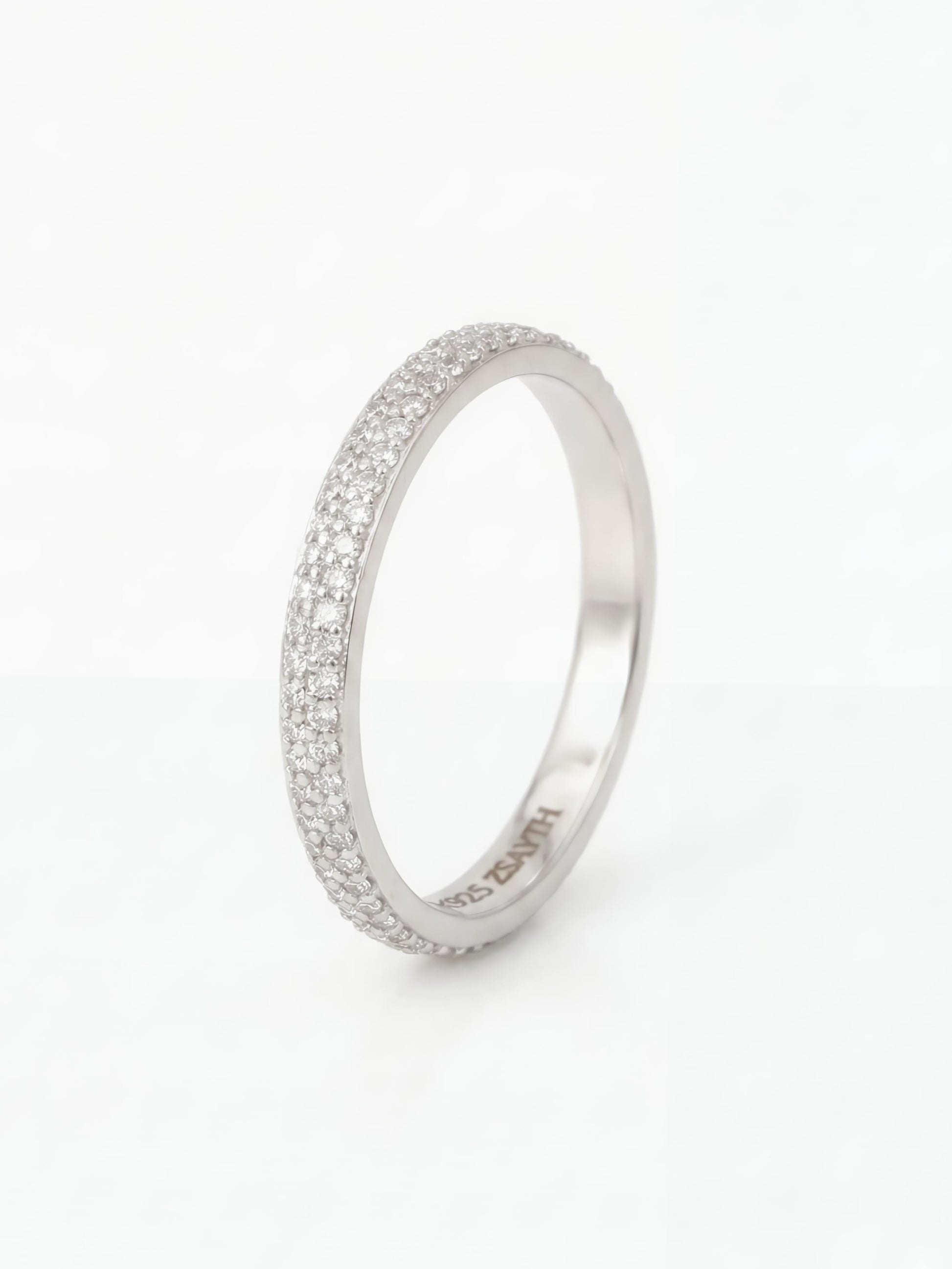 Side view of Leda Round Lab Diamond Eternity Ring in 14K White Gold - Fiona Diamonds