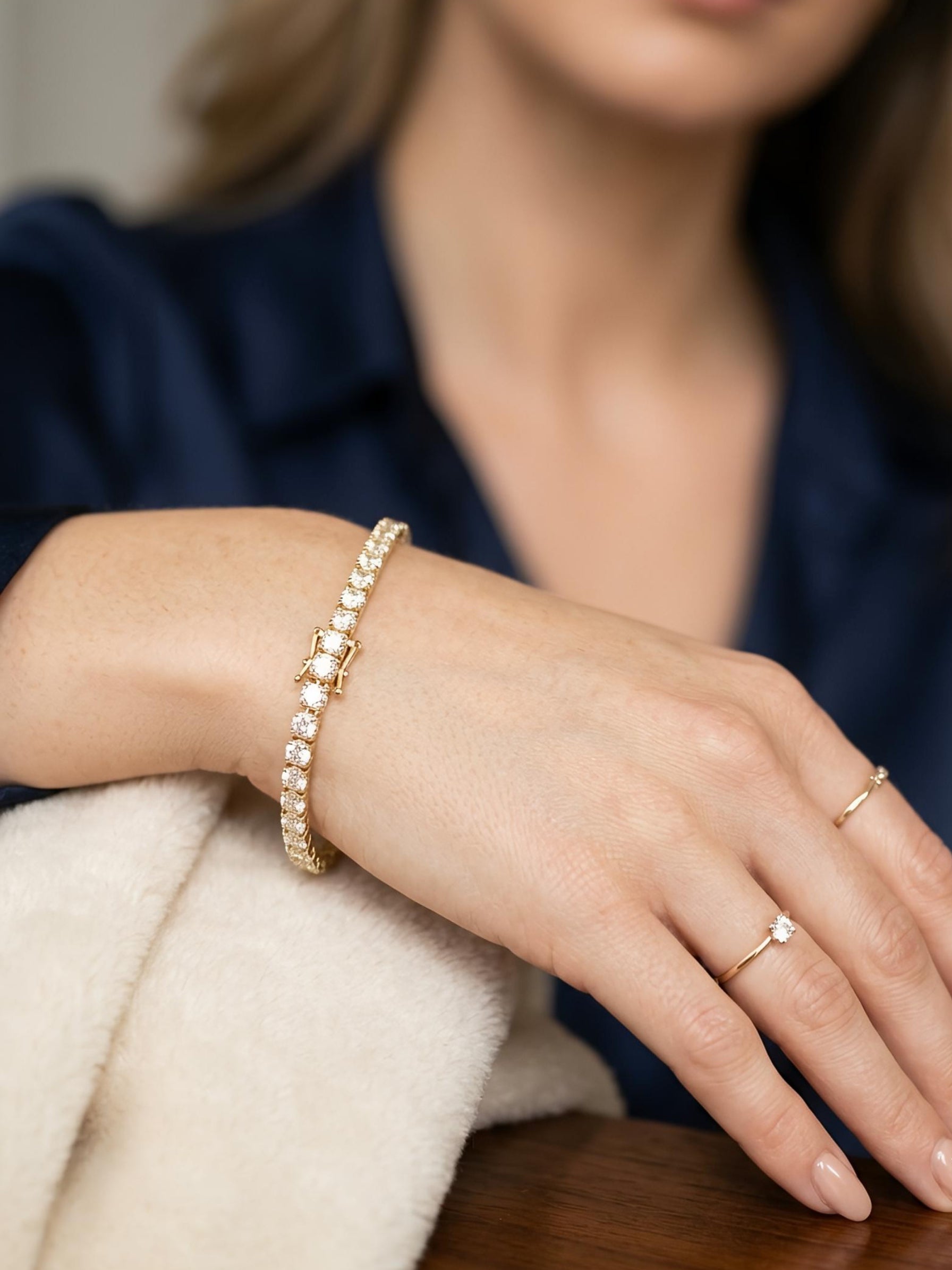 Side view of Valco Drift Round Lab Diamond Tennis Bracelet in 18K Yellow Gold - Fiona Diamonds