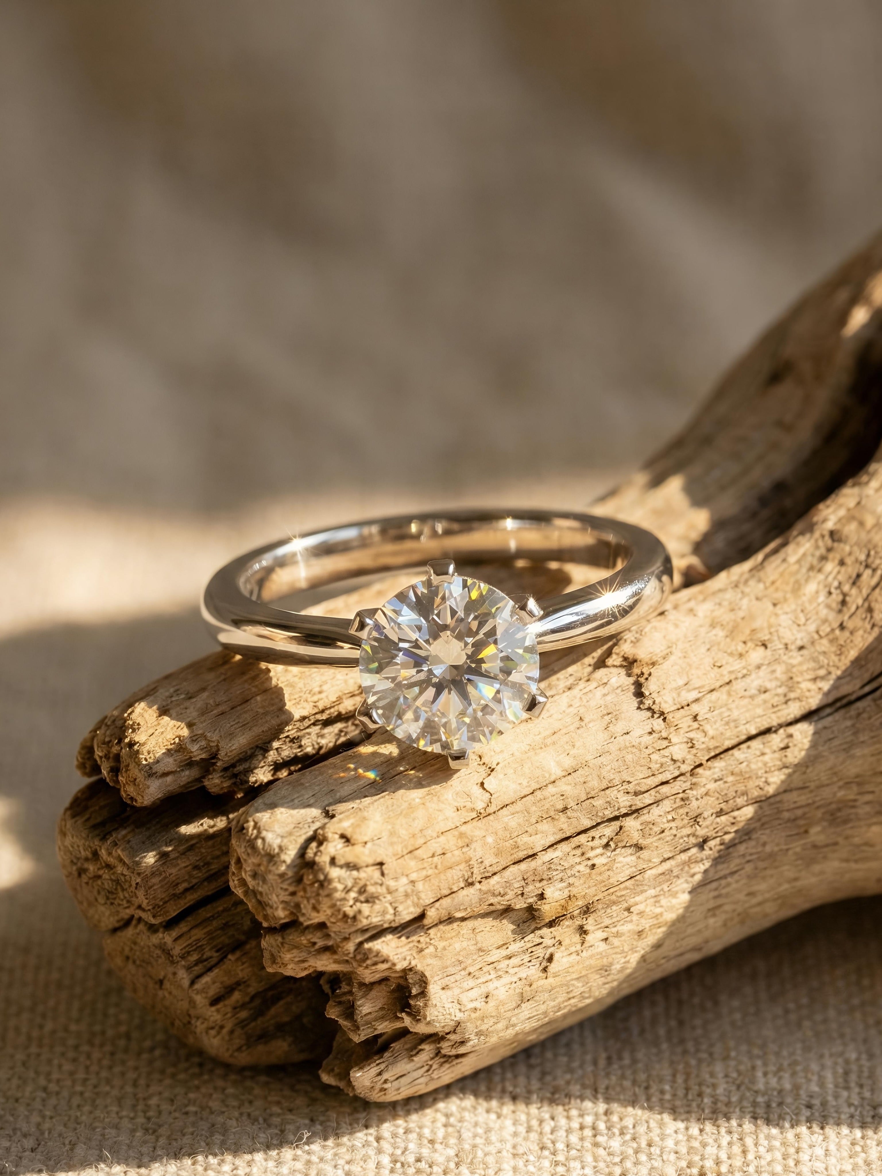 Round Lab Diamond Classic Solitaire Ring in 18K White Gold Zihan 50 Pointer by Fiona Diamonds