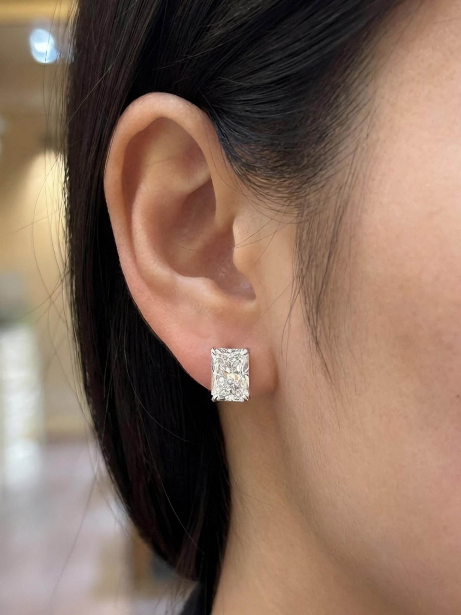 Radiant Lab Diamond Classic Solitaire Stud in 14K White Gold - 3ct Radiant by Fiona Diamonds